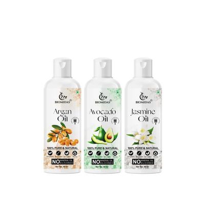 Biomidas 100% Pure Argan Oil & Avocado Oil & Jasmine Oil 60ML Combo (Pack Of 3)
