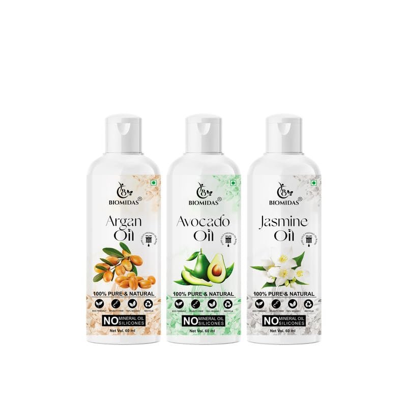 Biomidas 100% Pure Argan Oil & Avocado Oil & Jasmine Oil 60ML Combo (Pack Of 3)