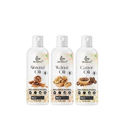 Biomidas 100% Pure Almond Oil & Walnut Oil & Castor Oil 60ML Combo (Pack Of 3)