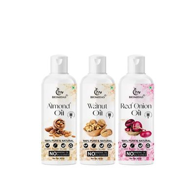 Biomidas 100% Pure Almond Oil & Walnut Oil & Red Onion Oil 60ML Combo (Pack Of 3)