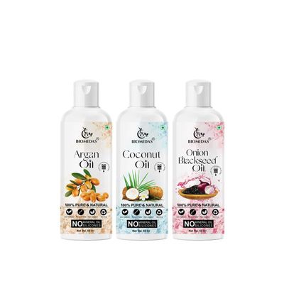 Biomidas 100% Pure Argan Oil & Coconut Oil & Onionblackseed Oil 60ML Combo (Pack Of 3)