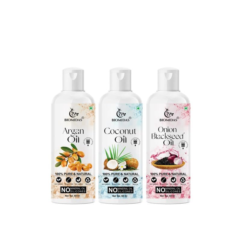 Biomidas 100% Pure Argan Oil & Coconut Oil & Onionblackseed Oil 60ML Combo (Pack Of 3)