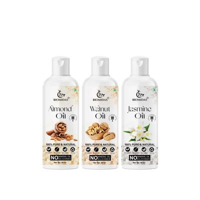 Biomidas 100% Pure Almond Oil & Walnut Oil & Jasmine Oil 60ML Combo (Pack Of 3)