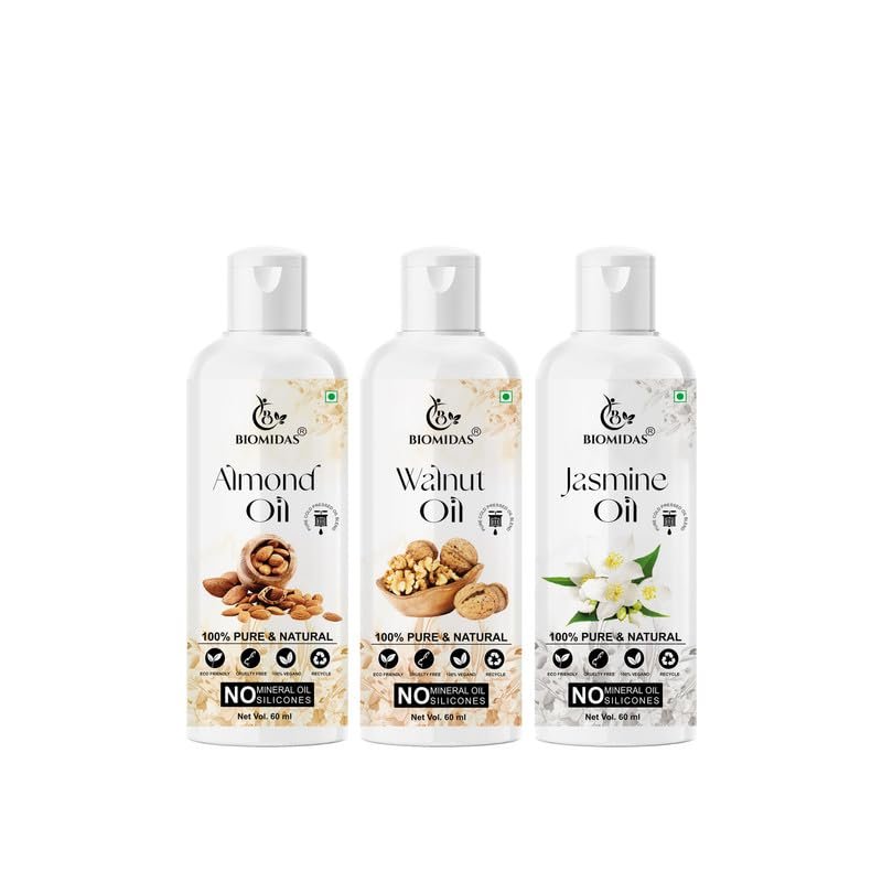 Biomidas 100% Pure Almond Oil & Walnut Oil & Jasmine Oil 60ML Combo (Pack Of 3)