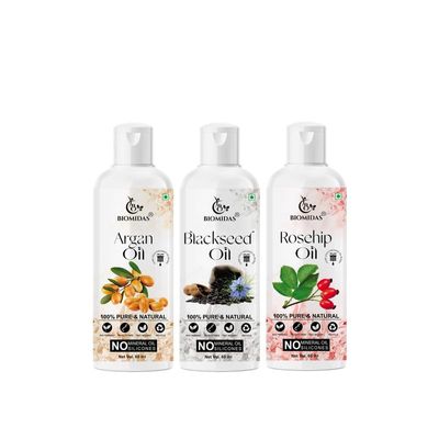 Biomidas 100% Pure Argan Oil & Blackseed Oil & Rosehip Oil 60ML Combo (Pack Of 3)