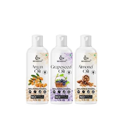 Biomidas 100% Pure Argan Oil & Grapeseed Oil & Almond Oil 60ML Combo (Pack Of 3)