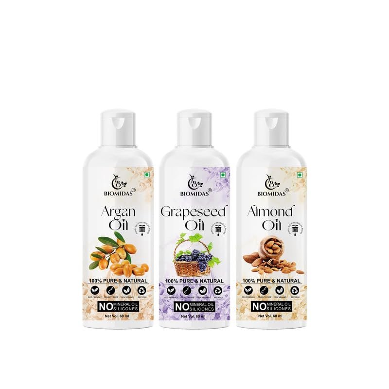 Biomidas 100% Pure Argan Oil & Grapeseed Oil & Almond Oil 60ML Combo (Pack Of 3)
