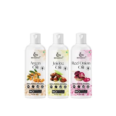 Biomidas 100% Pure Argan Oil & Jojoba Oil & Red Onion Oil 60ML Combo (Pack Of 3)