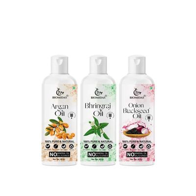Biomidas 100% Pure Argan Oil & Bhringraj Oil & Onionblackseed Oil 60ML Combo (Pack Of 3)