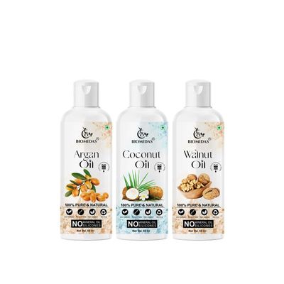 Biomidas 100% Pure Argan Oil & Coconut Oil & Walnut Oil 60ML Combo (Pack Of 3)