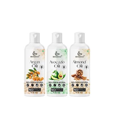 Biomidas 100% Pure Argan Oil & Avocado Oil & Almond Oil 60ML Combo (Pack Of 3)