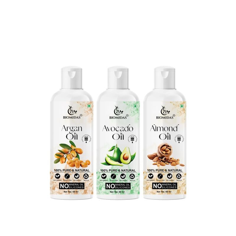 Biomidas 100% Pure Argan Oil & Avocado Oil & Almond Oil 60ML Combo (Pack Of 3)