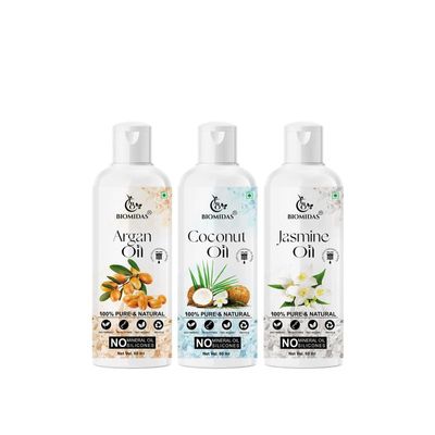 Biomidas 100% Pure Argan Oil & Coconut Oil & Jasmine Oil 60ML Combo (Pack Of 3)