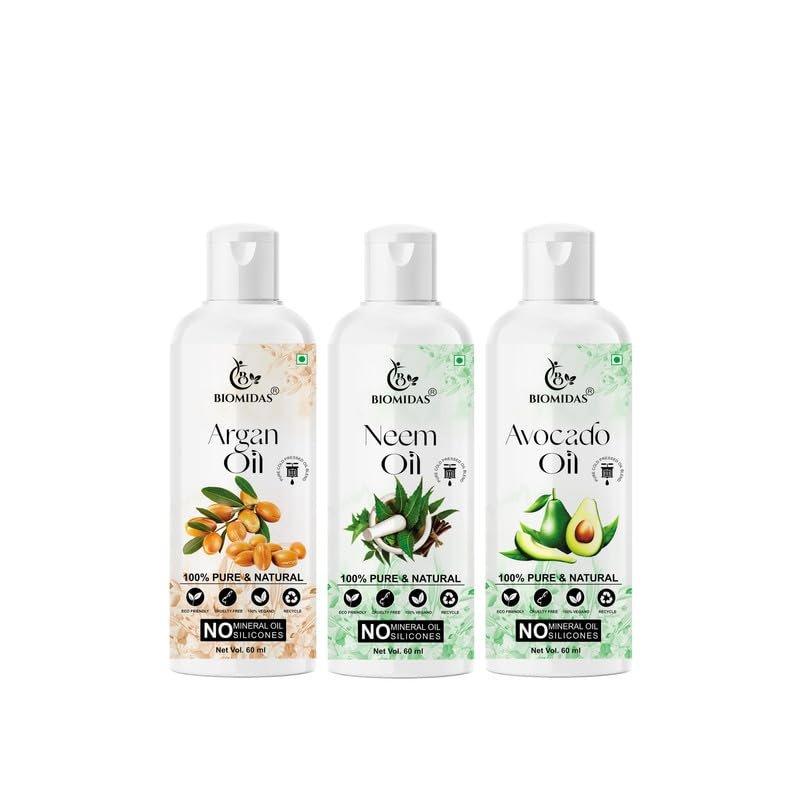 Biomidas 100% Pure Argan Oil & Neem Oil & Avocado Oil 60ML Combo (Pack Of 3)