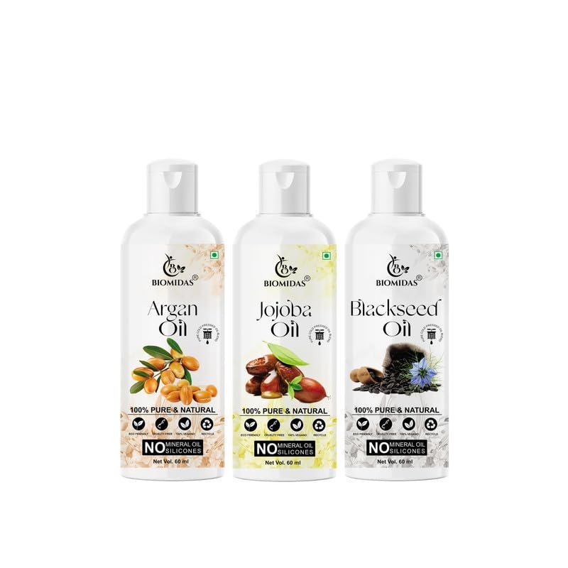 Biomidas 100% Pure Argan Oil & Jojoba Oil & Blackseed Oil 60ML Combo (Pack Of 3)