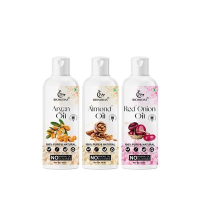 Biomidas 100% Pure Argan Oil & Almond Oil & Red Onion Oil 60ML Combo (Pack Of 3)
