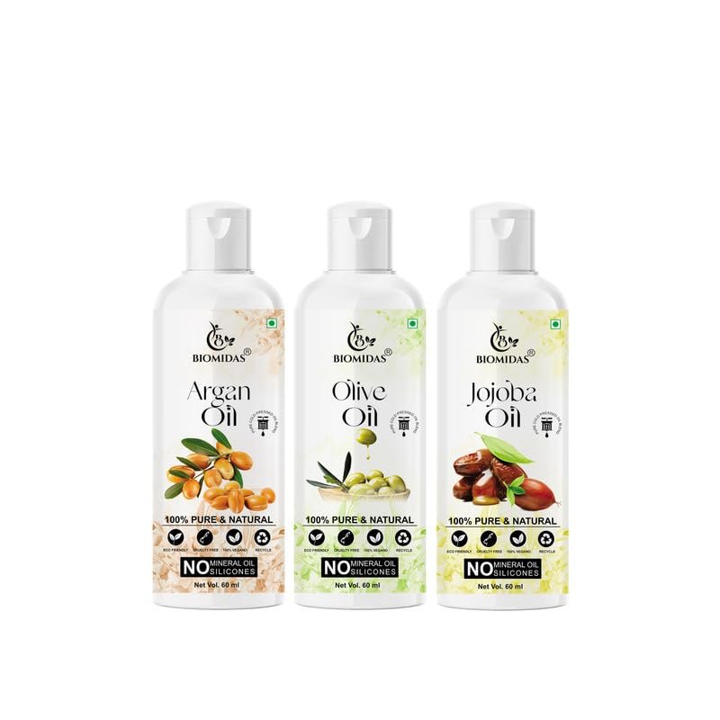 Biomidas 100% Pure Argan Oil & Olive Oil & Jojoba Oil 60ML Combo (Pack Of 3)