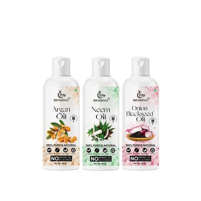 Biomidas 100% Pure Argan Oil & Neem Oil & Onionblackseed Oil 60ML Combo (Pack Of 3)