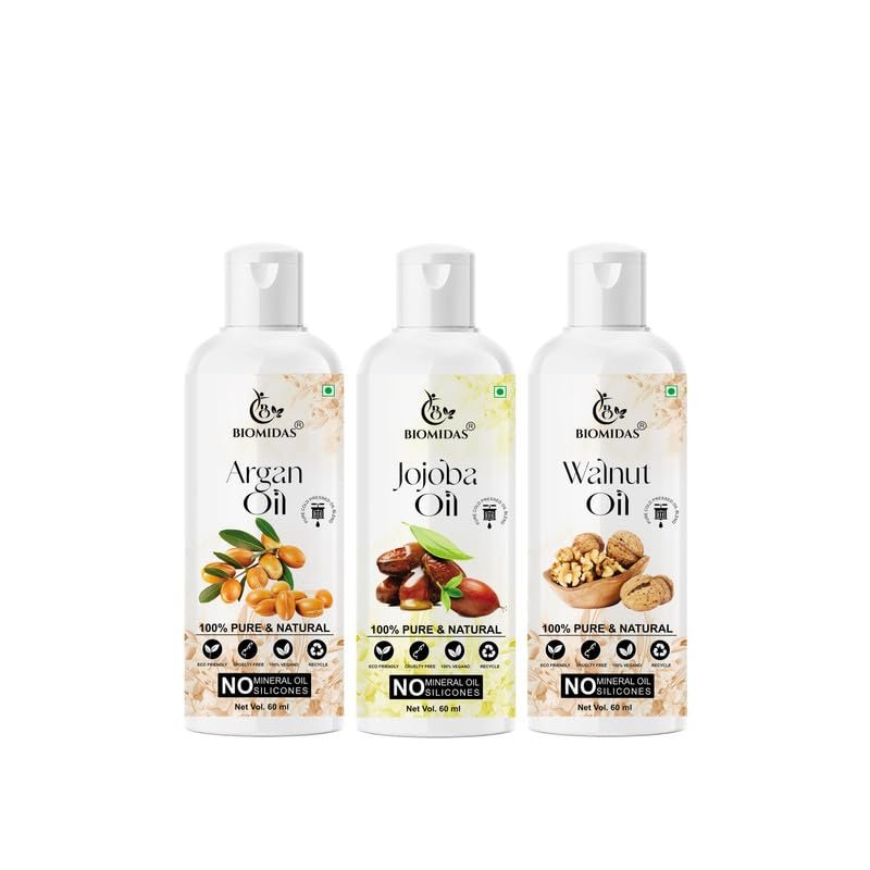 Biomidas 100% Pure Argan Oil & Jojoba Oil & Walnut Oil 60ML Combo (Pack Of 3)