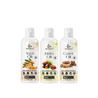 Biomidas 100% Pure Argan Oil & Jojoba Oil & Castor Oil 60ML Combo (Pack Of 3)