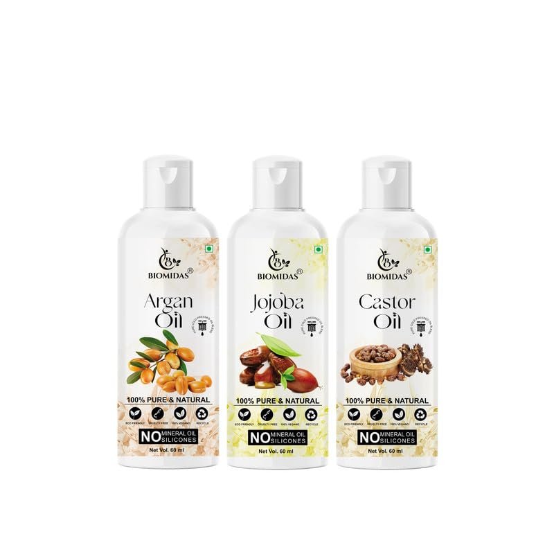 Biomidas 100% Pure Argan Oil & Jojoba Oil & Castor Oil 60ML Combo (Pack Of 3)