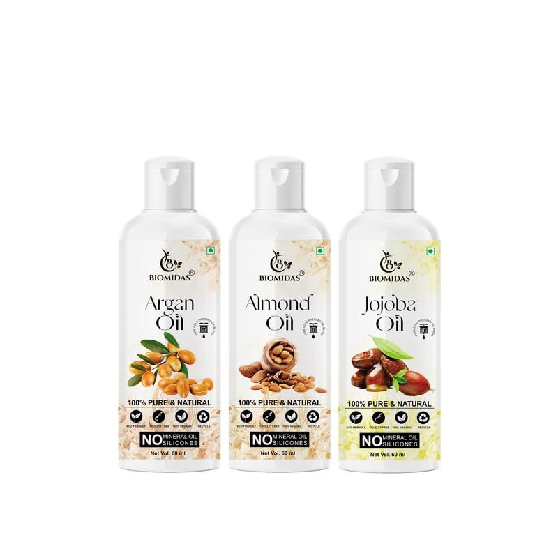 Biomidas 100% Pure Argan Oil & Almond Oil & Jojoba Oil 60ML Combo (Pack Of 3)