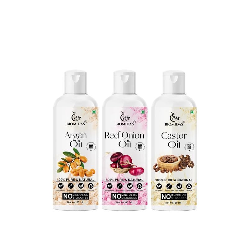 Biomidas 100% Pure Argan Oil & Red Onion Oil & Castor Oil 60ML Combo (Pack Of 3)