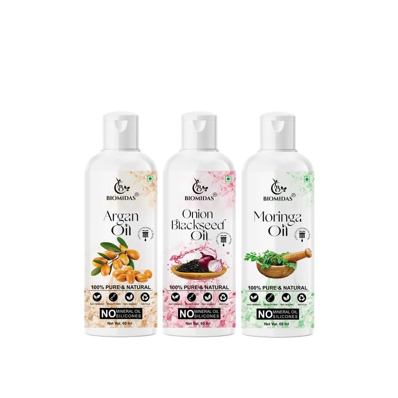 Biomidas 100% Pure Argan Oil & Onionblackseed Oil & Moringa Oil 60ML Combo (Pack Of 3)