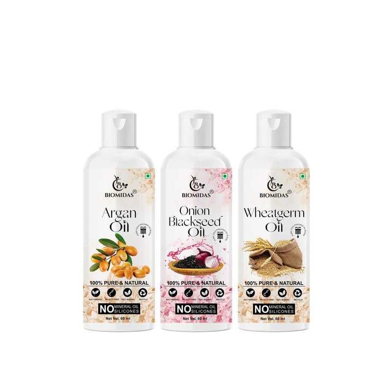 Biomidas 100% Pure Argan Oil & Onionblackseed Oil & Wheat Germ Oil 60ML Combo (Pack Of 3)