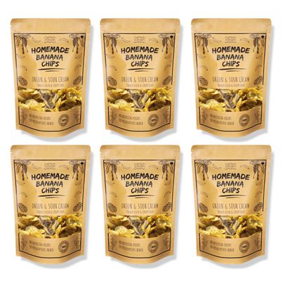 LecDelights Homemade Banana Chips | Onion & Sour Cream Flavour | Thinly Sliced & Crsipy Chips | Pack of 6 | 600grams