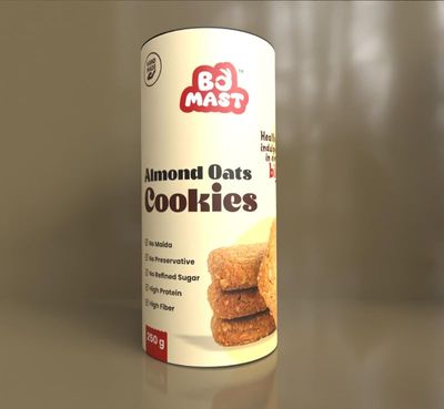 BoMast Almond Oats Cookies | Nutty and Healthy Maida-Free Snack | No Refined Sugar, No Added Preservatives | Wholesome Breakfast or Tea-Time Treat | 12 Piece Pack (250g)