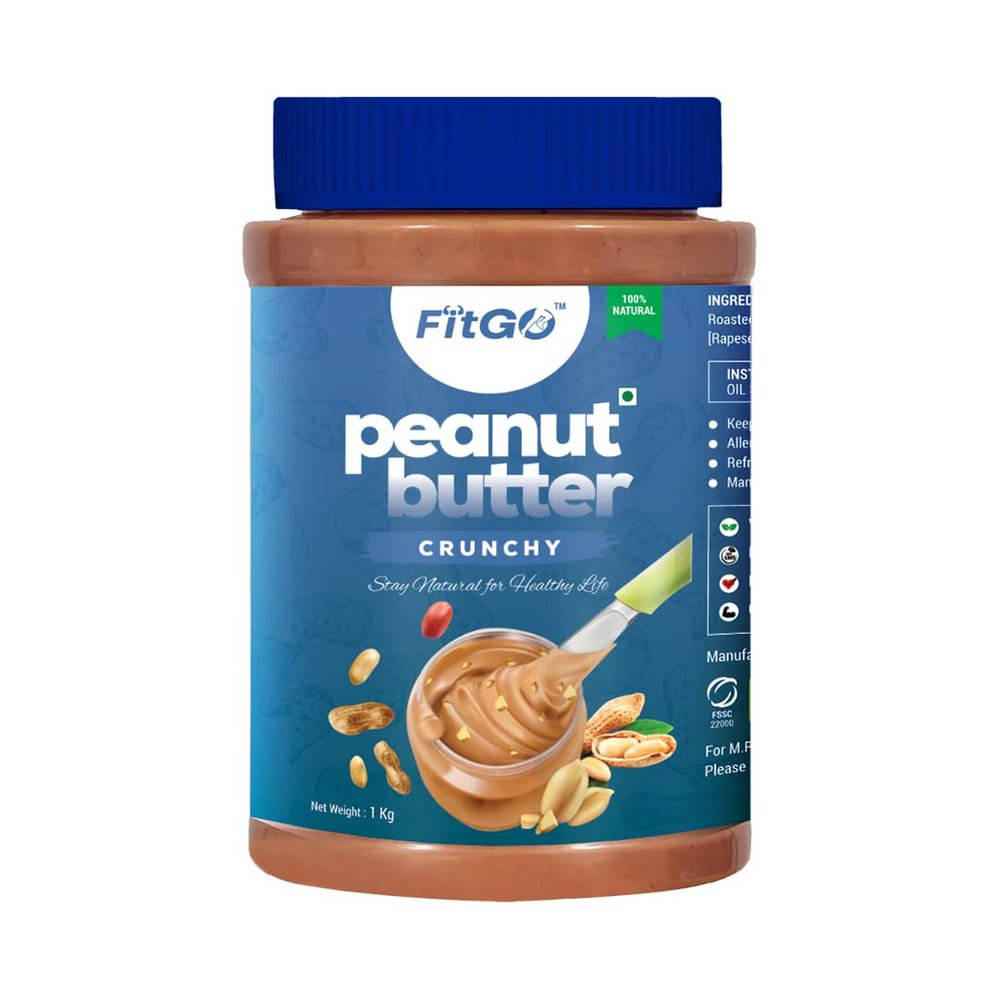 FITGO Peanut Butter, Crunchy Peanut Buttler With 26g Protine, Nutty Crunch Spread With No Added Sugar & Salt, Healthy Peanut Butter, Gluten & Cholesterol Free, Organic Peanut Butter 500gm. (1 kg)