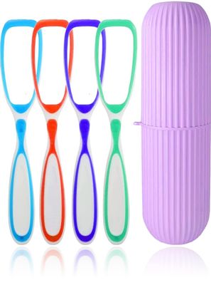 E - Buddies Soft Double Action Tongue Cleaner Scrapper For Kids and Adults With Travel Capsule Plastic Tooth brush holder flexible design for health, Oral care tool Easy To use - Pack of 4