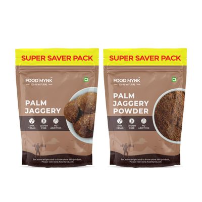 Food Mynk Palm Jaggery Combo | Palm Jaggery & Palm Jaggery Powder | 2Kg Each | Karupatti | Thati Bellam