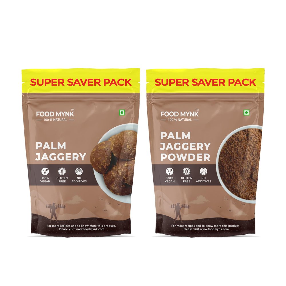 Food Mynk Palm Jaggery Combo | Palm Jaggery & Palm Jaggery Powder | 2Kg Each | Karupatti | Thati Bellam