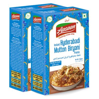 Aasaan Instant Hyderabadi Mutton Biryani Premix - Authentic & Flavorful Easy-to-Make Biryani Mix (Pack of 2)