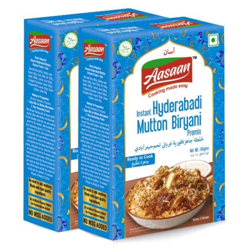 Aasaan Instant Hyderabadi Mutton Biryani Premix - Authentic & Flavorful Easy-to-Make Biryani Mix (Pack of 2)