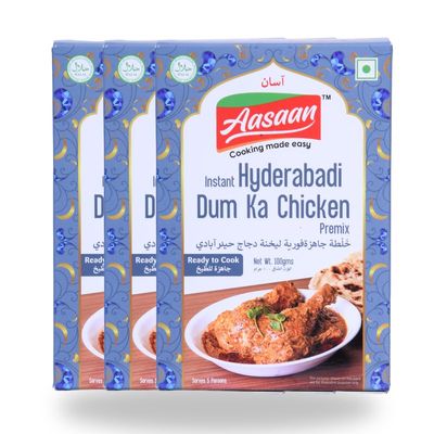 Aasaan Instant Hyderabadi Dum Ka Chicken Premix - Authentic Indian Spice Mix for Quick & Delicious Meals (Pack of 3)