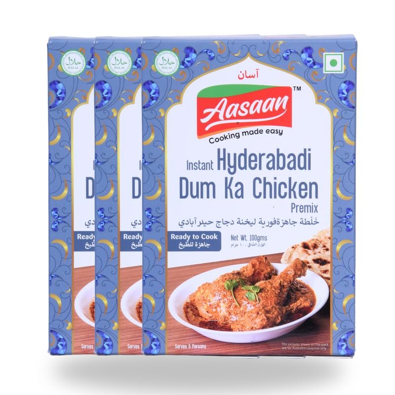 Aasaan Instant Hyderabadi Dum Ka Chicken Premix - Authentic Indian Spice Mix for Quick & Delicious Meals (Pack of 3)