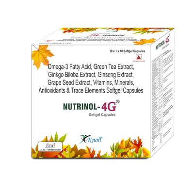 Knoll Healthcare Nutrinol 4G Multivitamin Capsules Omega 3 Fatty Acid Ginseng Ginkgo Biloba Vitamin D3| K2 for Hair Skin Immunity Joint Brain Stress & Heart Health 200 Capsules (Pack of 20)