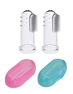 Agroha Multifunctional Unique Silicone Finger toothbrush with Soft Bristles and Carry Case for Gentle Cleaning/Oral Hygiene of Gums/Tounge designed for Kids & Infants (Pack of, 2)
