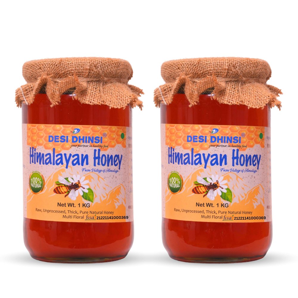 DESI DHINSI Natural & Organic Himalayan Honey Single Origin Unblended Pure Indian Honey From the Valleys of Himalayas | Multifloral Honey | No Added Sugar, Raw & Unprocessed Honey - 1KG (Pack of 2)