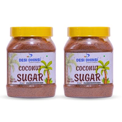 DESI DHINSI Organic Coconut Sugar With Low GI Sugar Alternative Natural Sweetener | Vegan Unrefined Pure Coconut Palm Sugar for Coffee, Tea & Recipes - 500g (Pack of 2)