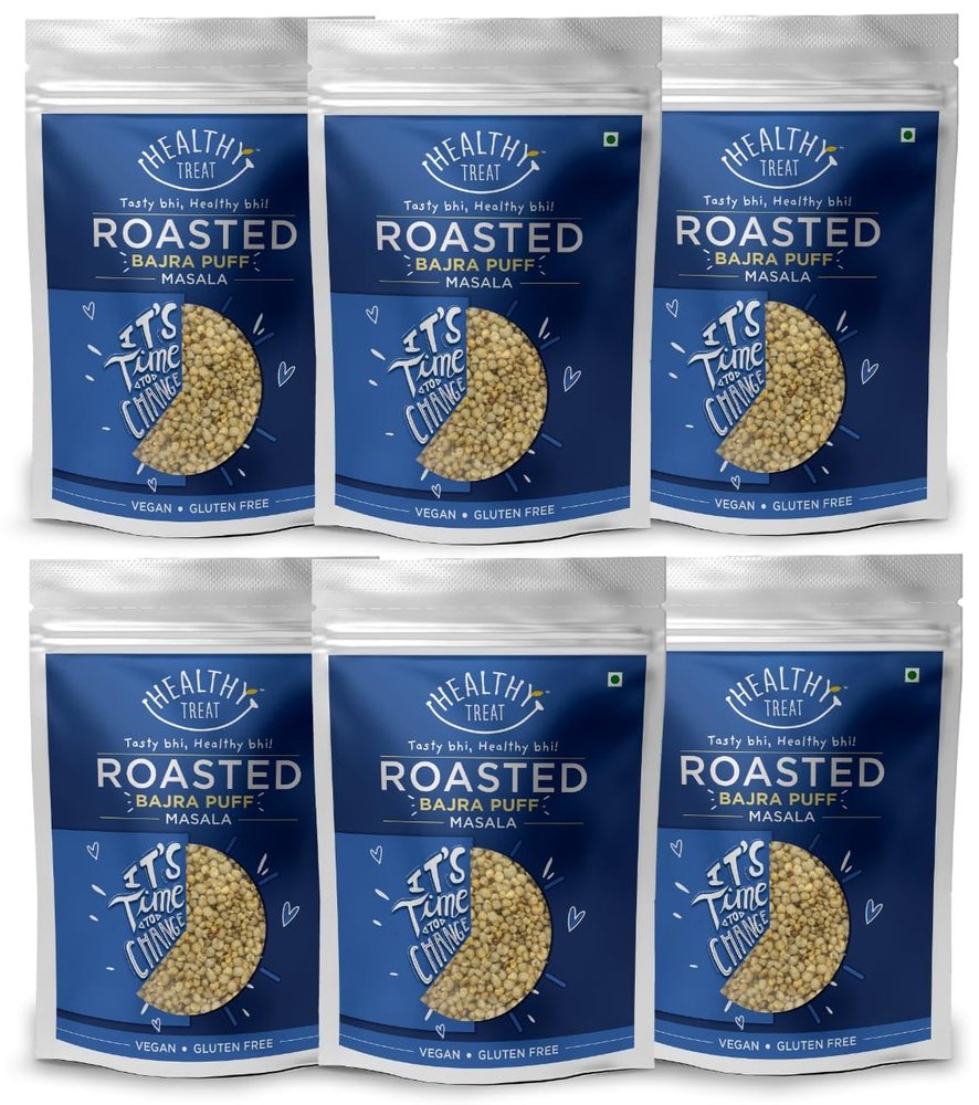 Healthy Treat Roasted Bajra Puffs 600gm | Bajra Millets Puffs | Less Fat | Rich Protein & High Fibre | Healthy Snacks | Natural Roasted Grains | Roasted Millet | Healthy Snacks | (Pack Of 6, 100Gm Each)