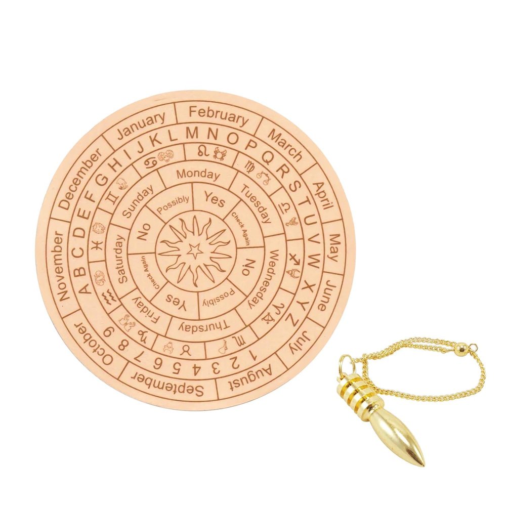 Vastu Vardan Dowsing Light Brown Board (6 inch) with Brass Pendulum | Divination Metaphysical Message Board | Acrylic Divination Board | (Pendulum Assorted)