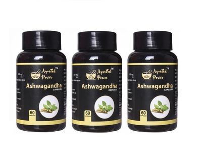 AYURVED POWER Ashwagandha 500mg Extra Support Strength and Energy For Stress & Sleep Management 60 Caspule - Pack of 3