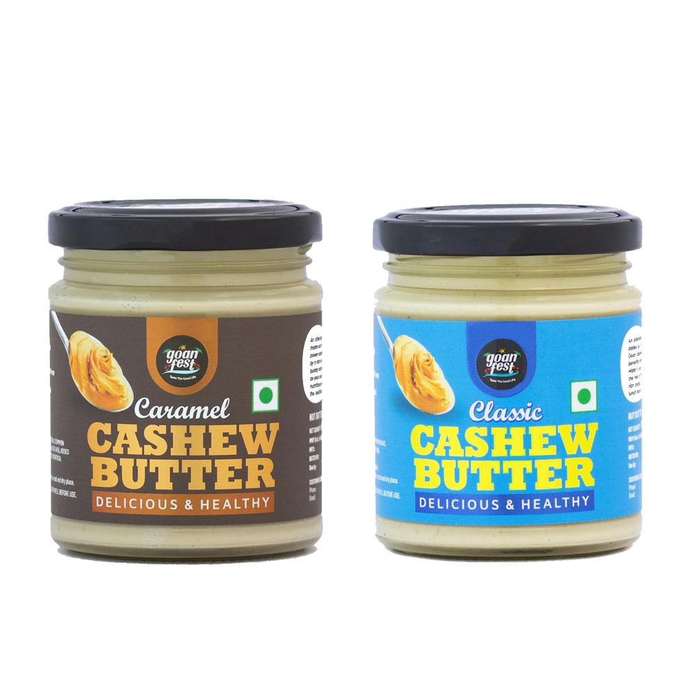Goa's Finest Cashew Butter Duo - Pack of 2 (200g Each) from Goan Fest | Classic & Caramel Flavors | Nutty Delight with High Protein | Vegan Snack Rich in Vitamins & Minerals