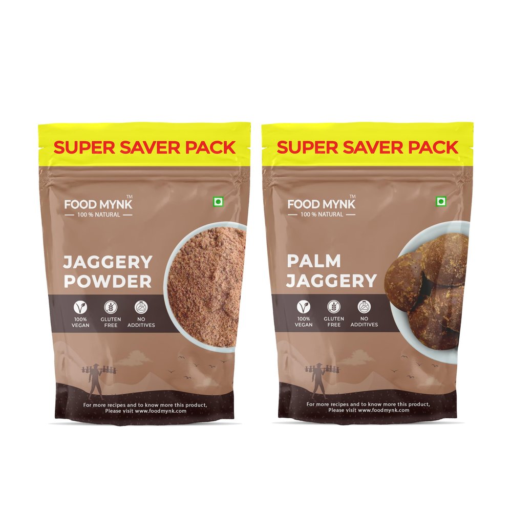 Foof Mynk Jaggery Combo | Jaggery Powder & Palm Jaggery Combo | (1Kg Each) | Thati Bellam | Karupatti | Naatu Sakkarai