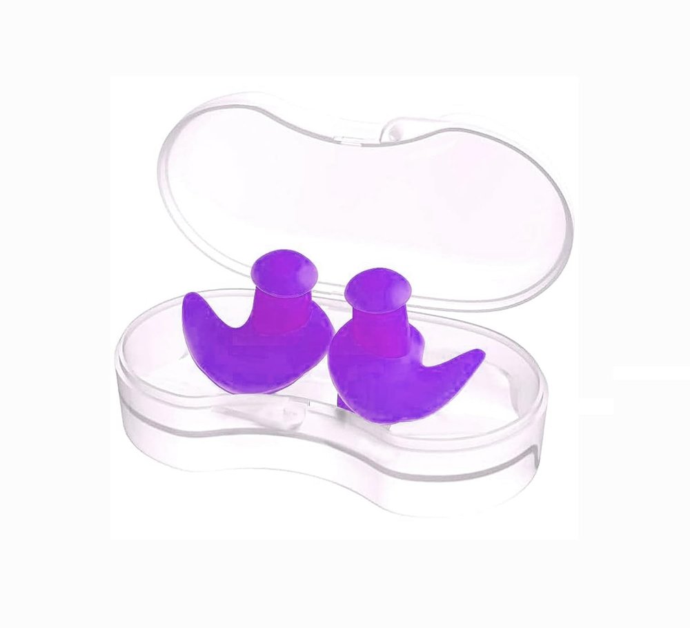1 Pairs Swimming Earplugs, Waterproof Reusable Silicone Swimming Ear Plugs for Swimming Showering Bathing Surfing Snorkeling and Other Water Sports, Suitable for Kids and Adults (Purple)