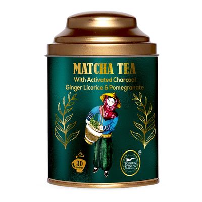 TopGun Fitness Japanese Matcha Green Tea Powder || Infused with Activated Charcoal, Ginger Licorice, and Pomegranate | Detoxification | Gut Health | Antioxidant Boost.(100g, 56 serv).
